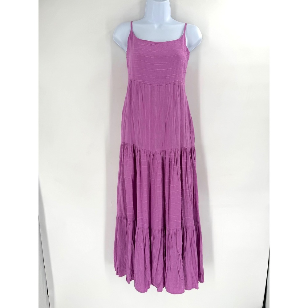 Haute Hippie Style Maxi Dress Womens S Purple Tiered Boho Cottagecore Bow Back - Picture 2 of 13